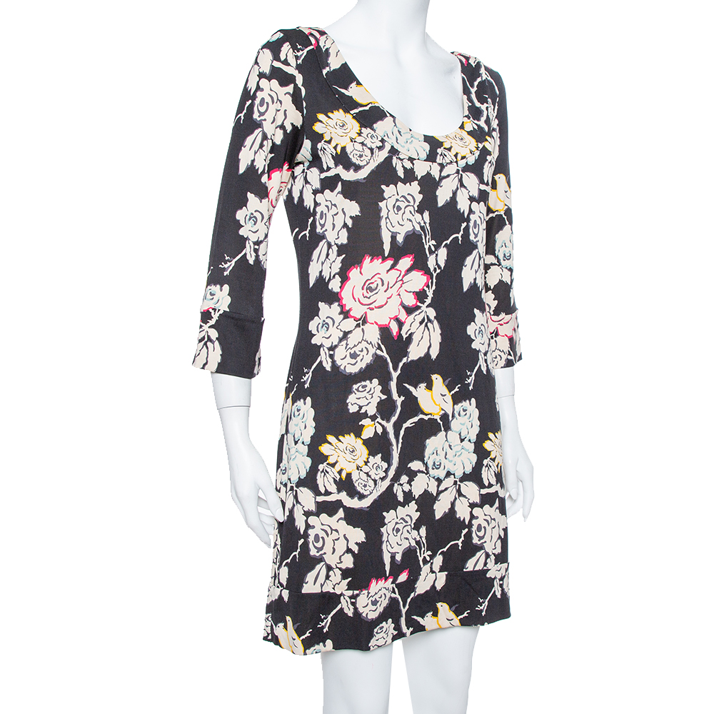 

Diane von Furstenberg Black Floral Printed Silk Knit Shift Dress