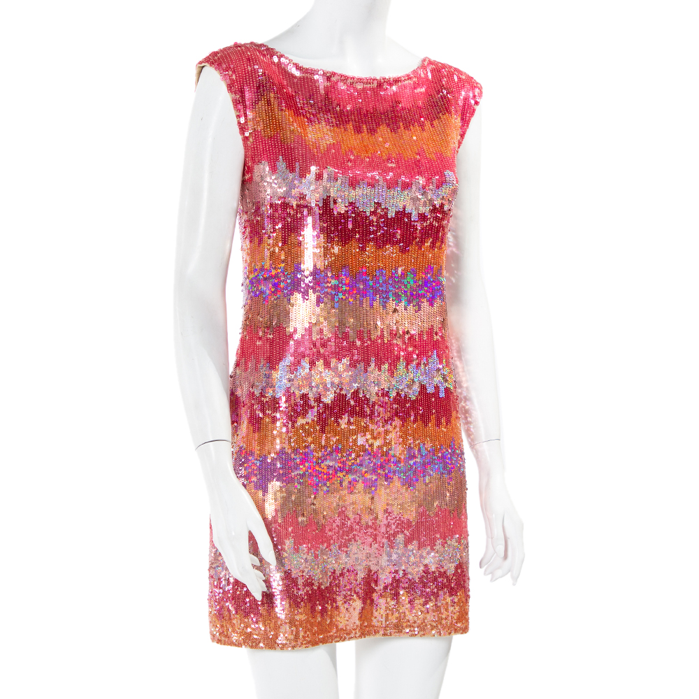 

Diane Von Furstenberg Multicolor Sequin Embellished Sleeveless Shift Petite Fit Manaus Dress, Pink