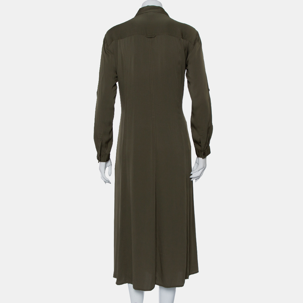 Diane Von Furstenberg Military Green Silk Belted Clarise Dress M