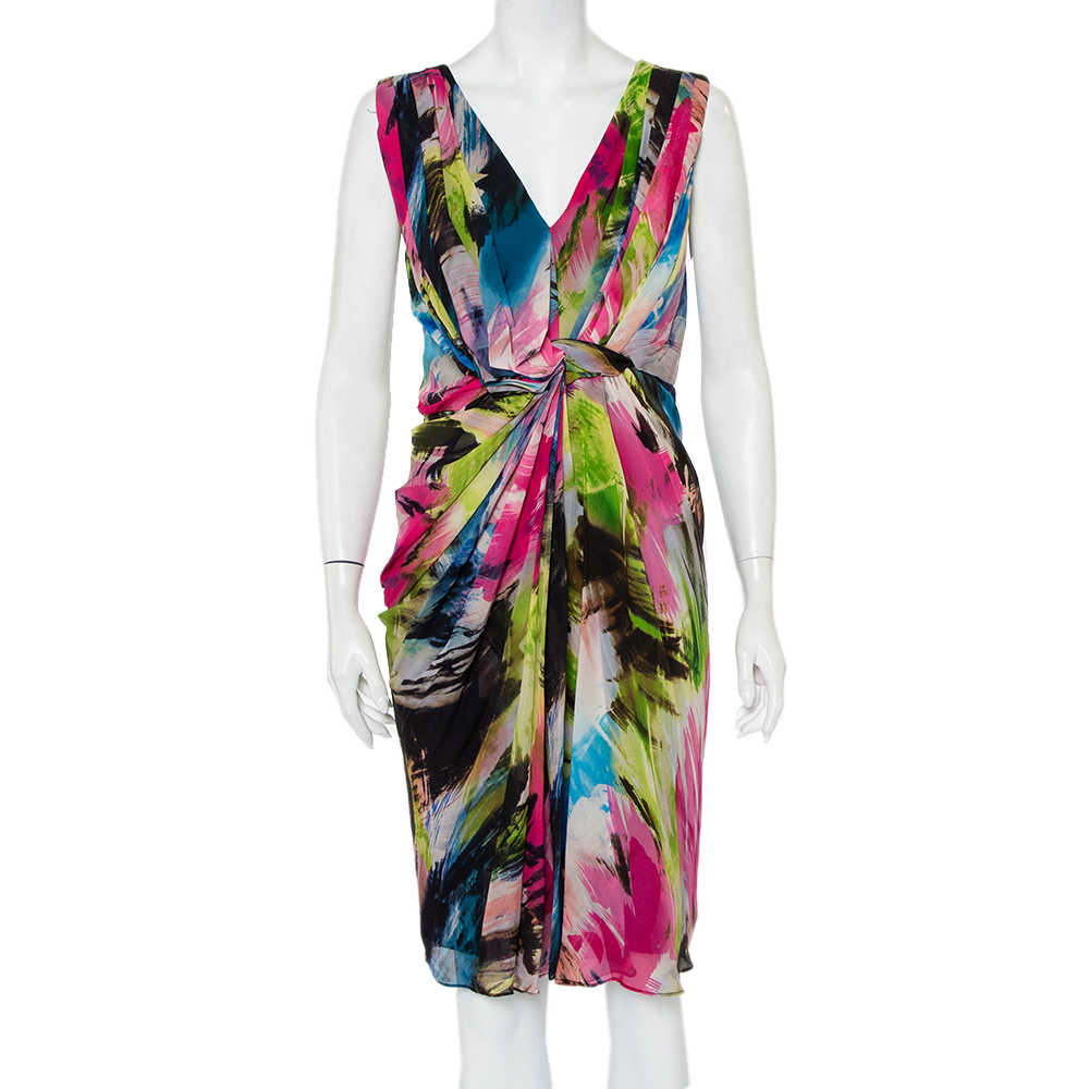 Diane Von Furstenberg Multicolor Silk Draped Sleeveless Weslie Dress M