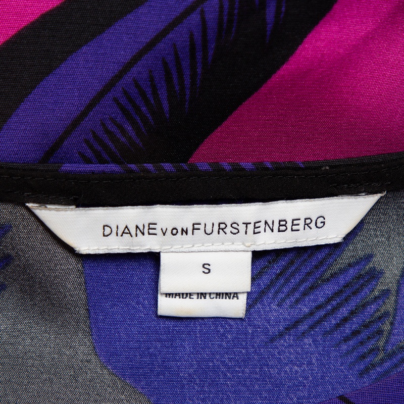 Diane Von Furstenberg Blue Printed Crepe Oversized Harriet Dress S