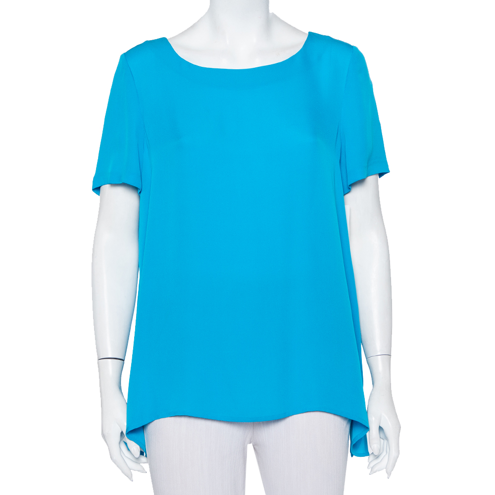 Diane Von Furstenberg Blue Silk Short Sleeve Maggy Top L
