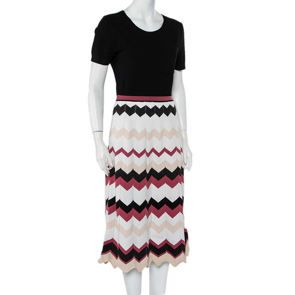 

Diane Von Furstenberg Black Knit Chevron Pattern Paneled Gaia Midi Dress