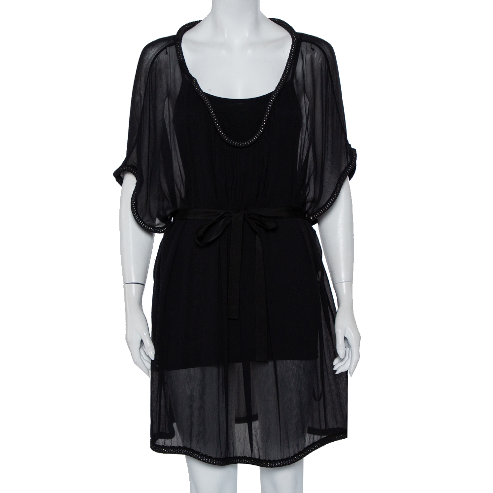 Diane Von Furstenberg Black Silk Chiffon Sol Dress XL