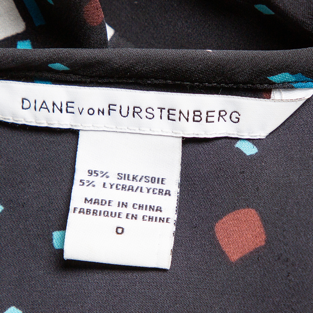 Diane Von Furstenberg Black Printed Silk Oversized Dickinson Top XS