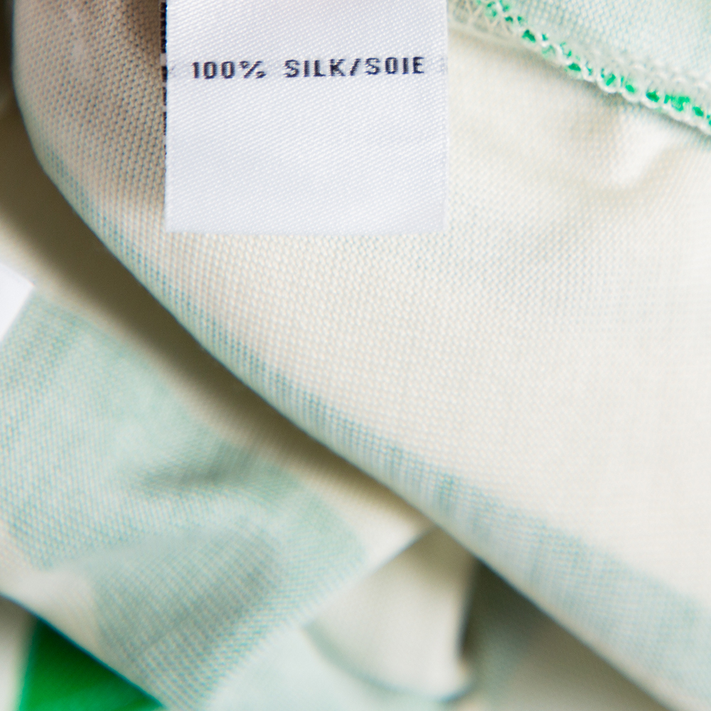 Diane Von Furstenberg Beige & Green Printed Silk Knit Collared Mini Wrap Dress L