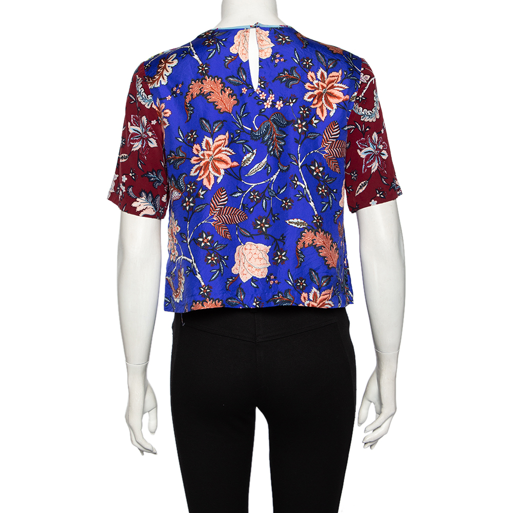 Diane Von Furstenberg Multicolor Floral Printed Silk Top S