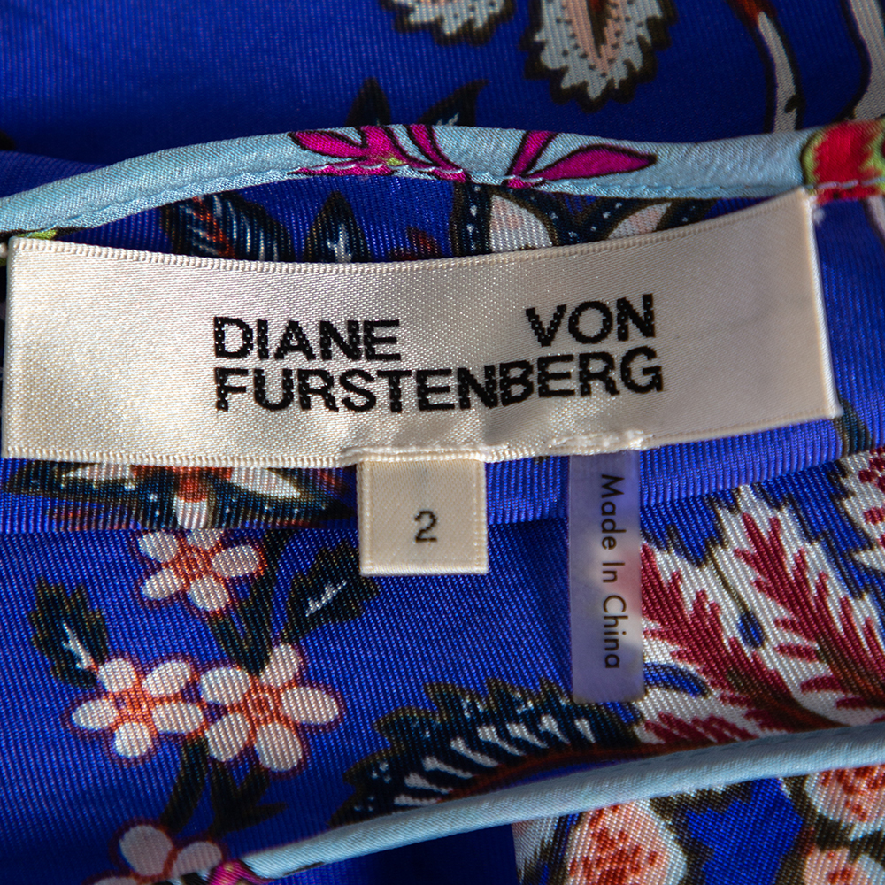 Diane Von Furstenberg Multicolor Floral Printed Silk Top S