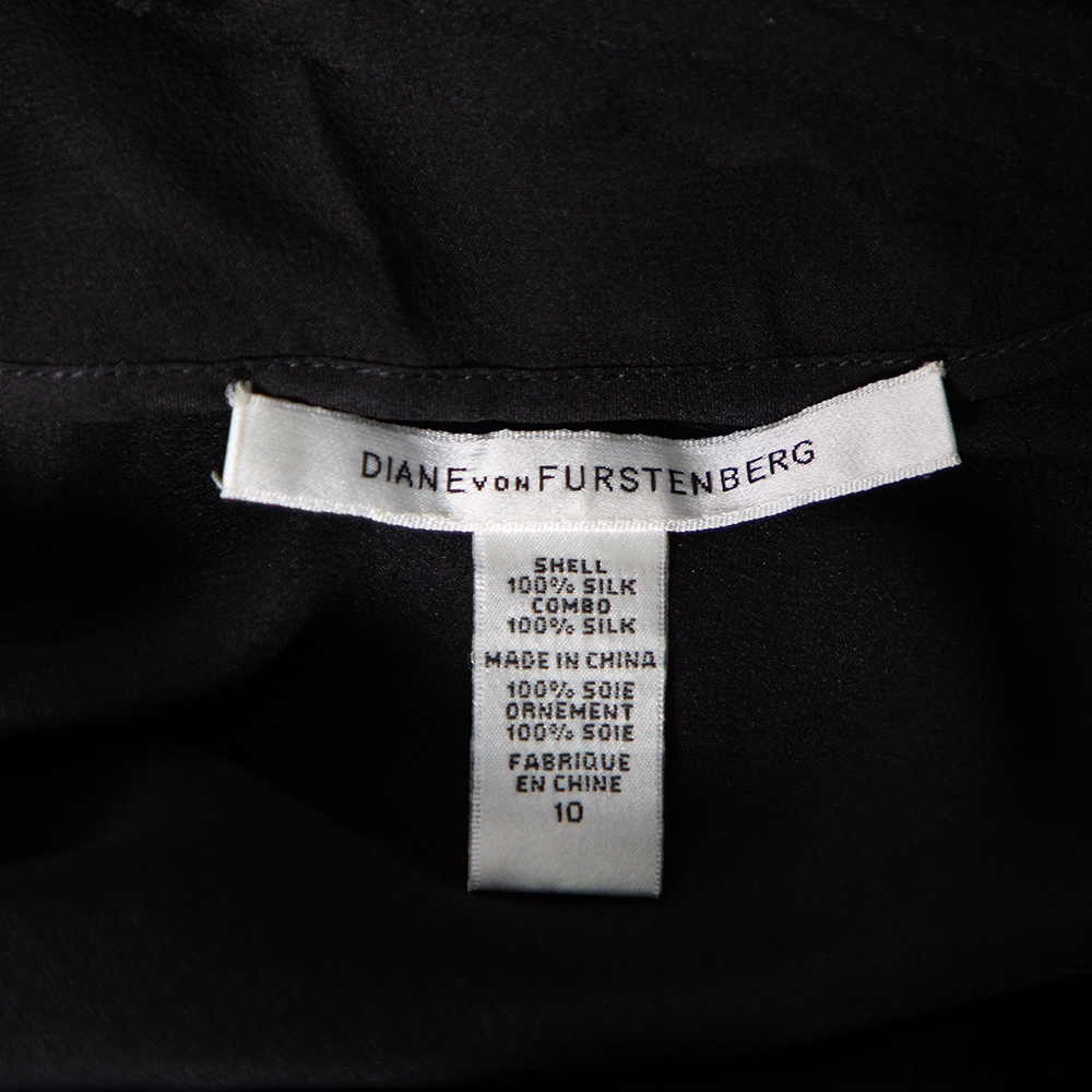 Diane Von Furstenberg Black Silk Draped Detail Sleeveless Mell Top L