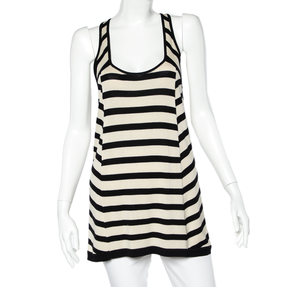 

Diane Von Furstenberg Beige & Black Striped Knit Racer Back Tank Top