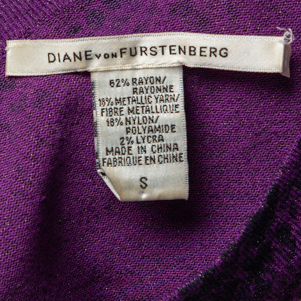 Diane Von Furstenberg Purple Animal Print Knit Neva Top S