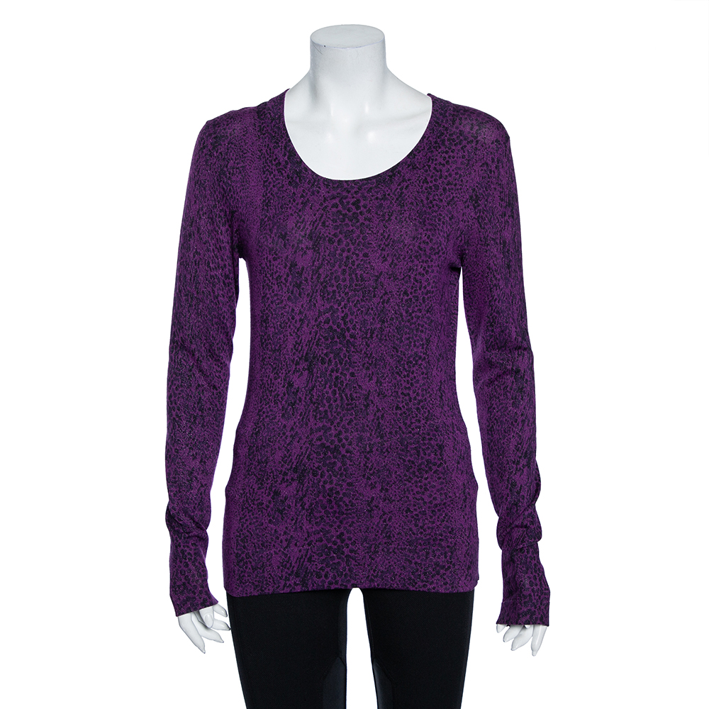 Diane Von Furstenberg Purple Animal Print Knit Neva Top S