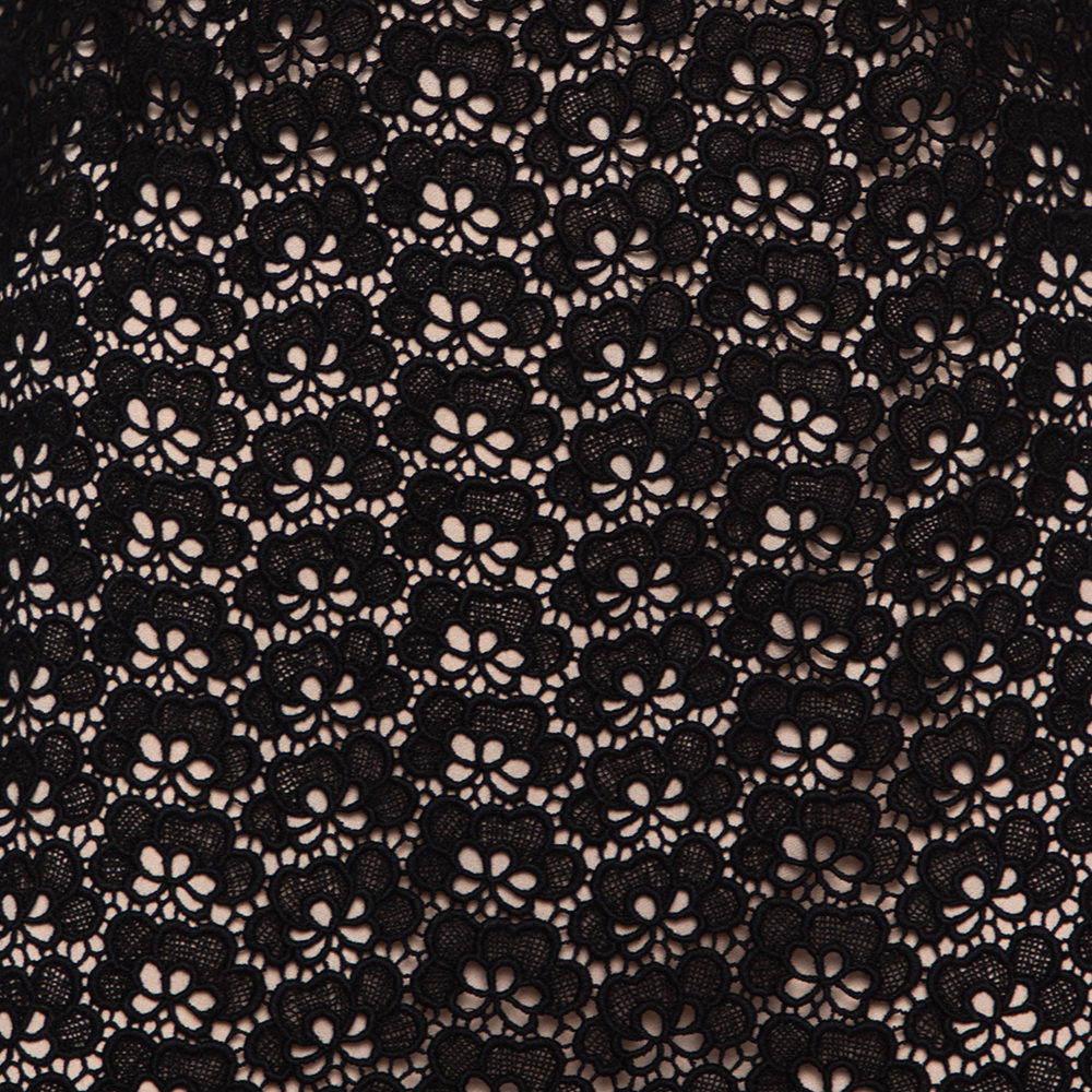 Diane Von Furstenberg Black Floral Pattern Cutout Lace Dress M