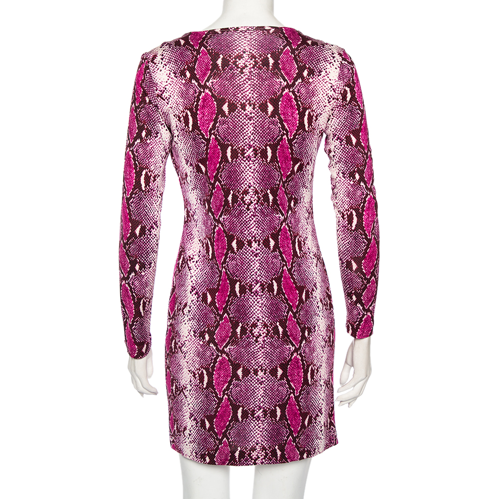 Diane Von Furstenberg Purple Animal Print Silk Reina Long Sleeve Dress S