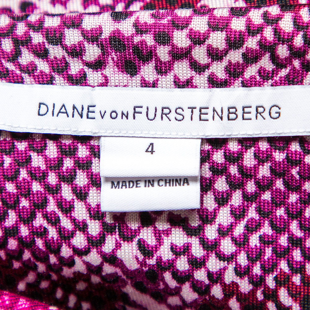 Diane Von Furstenberg Purple Animal Print Silk Reina Long Sleeve Dress S