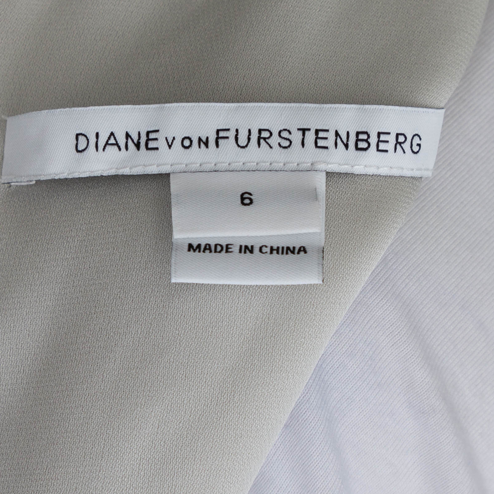 Diane Von Furstenberg Pale Grey & Cream Floral Embroidered Silk Sarita Dress M