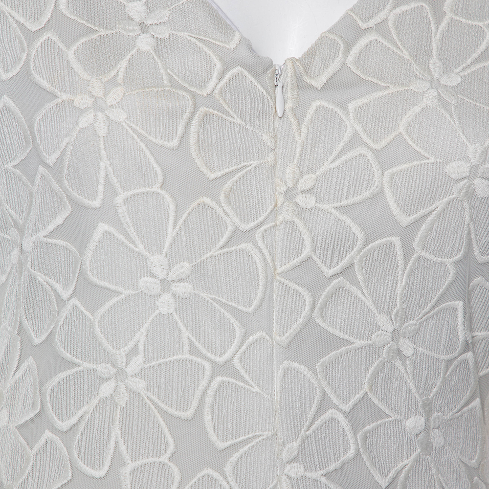 Diane Von Furstenberg Pale Grey & Cream Floral Embroidered Silk Sarita Dress M