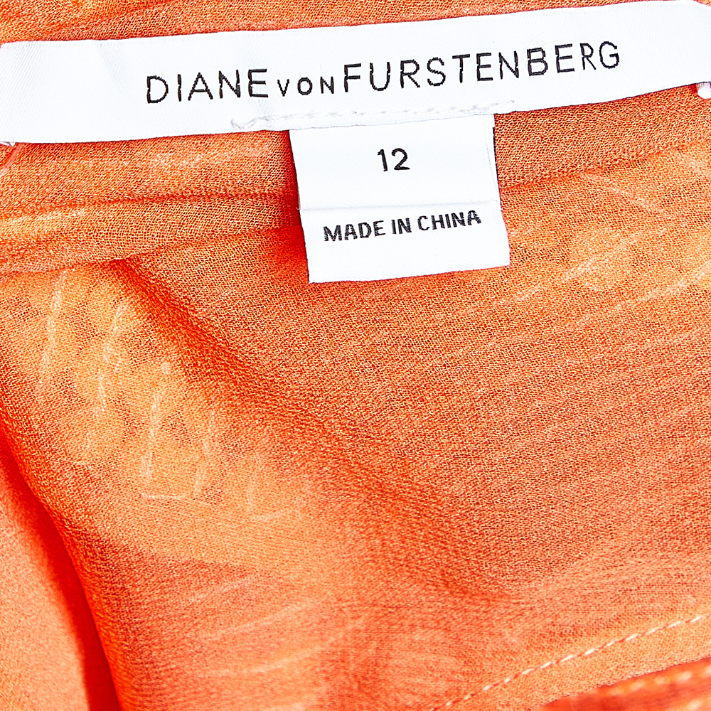 Diane Von Furstenberg Neon Orange Sequin Embellished Silk Kei Tunic L