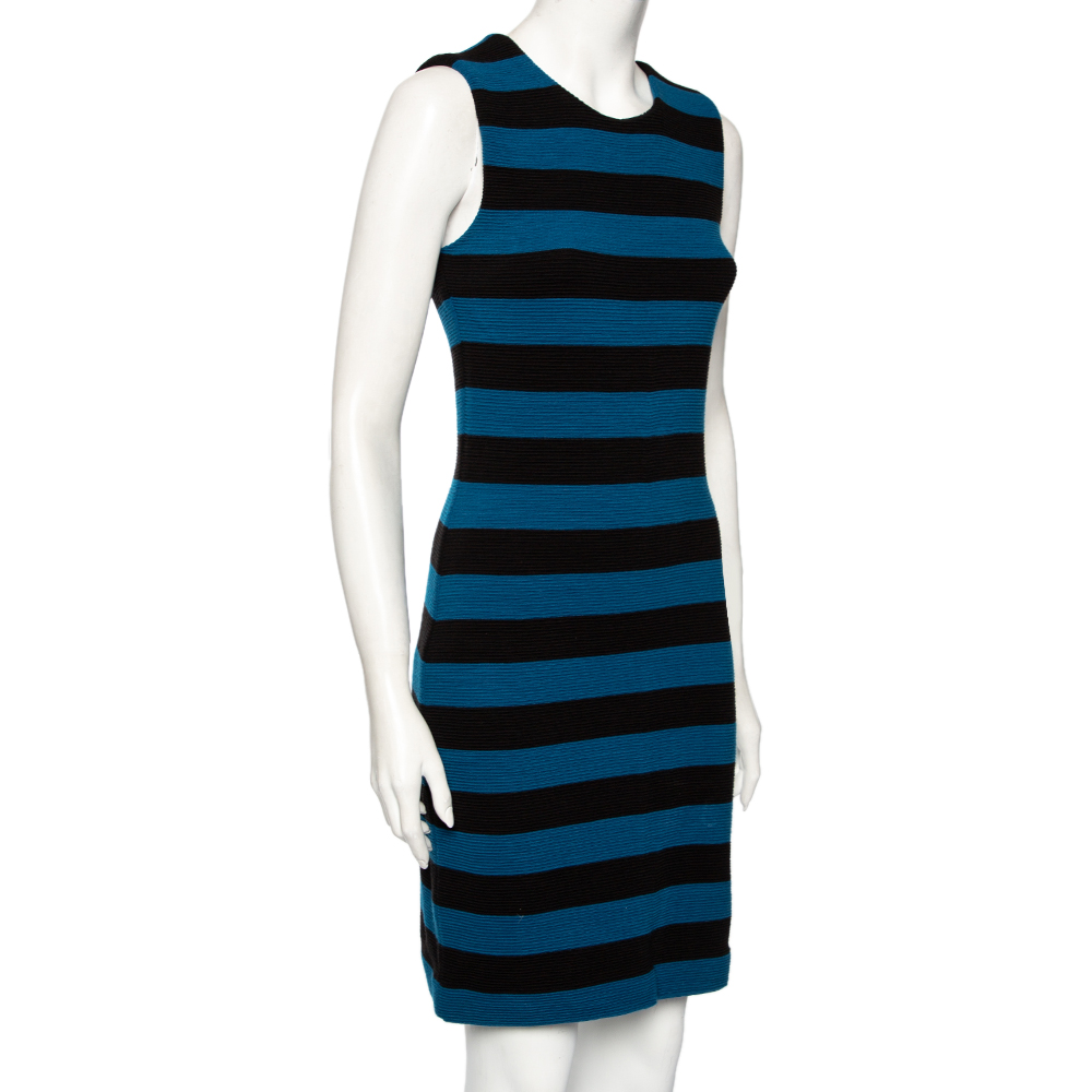 

Diane von Furstenberg Blue-Black Striped Textured Wool Rigmora Dress