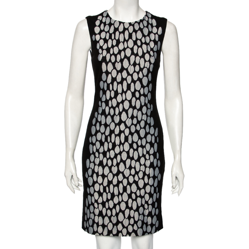 Diane Von Furstenberg Black Knit And Textured Inset Detailed Tilda Dress S