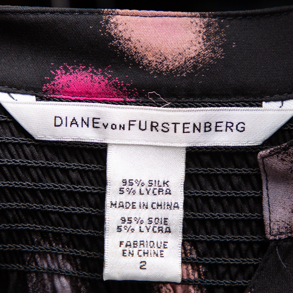 Diane Von Furstenberg Black Polka Doted Silk Zazu Blouse S