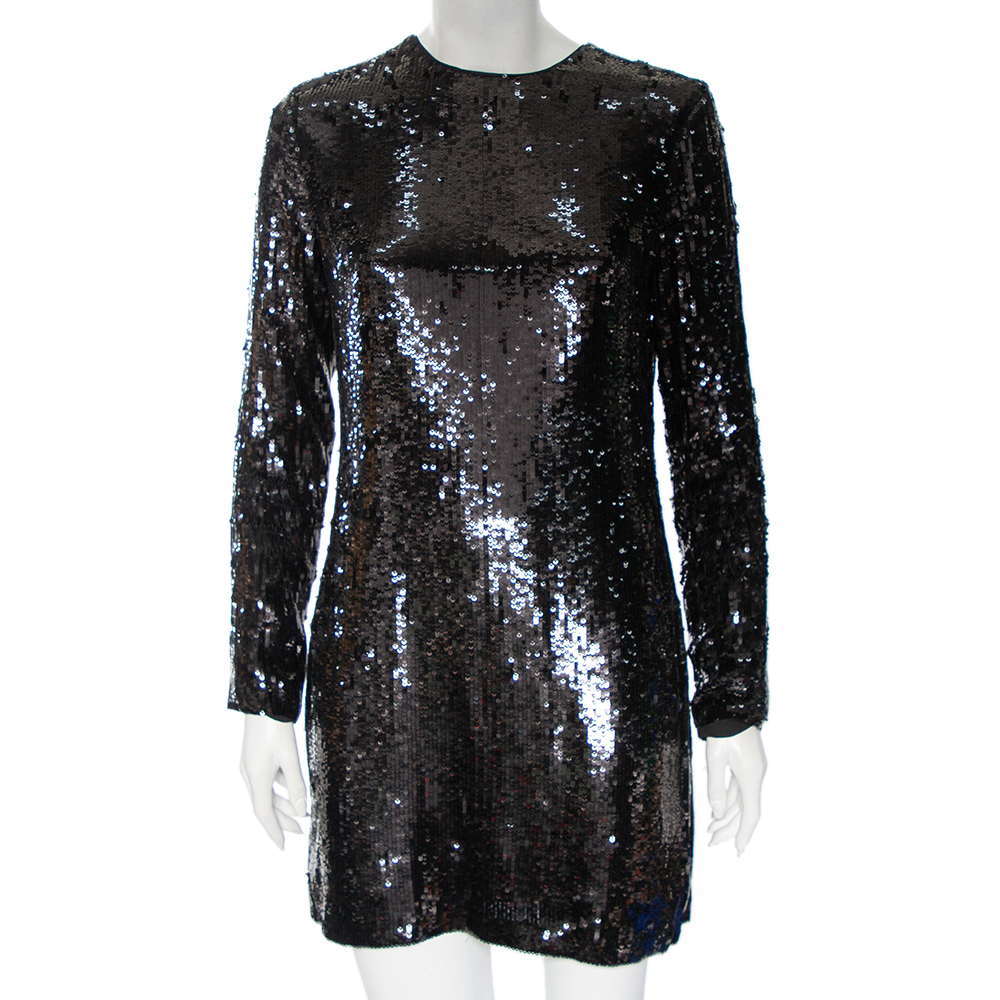 Diane Von Furstenberg Black Sequin Embellished Silk Pauletta Dress M
