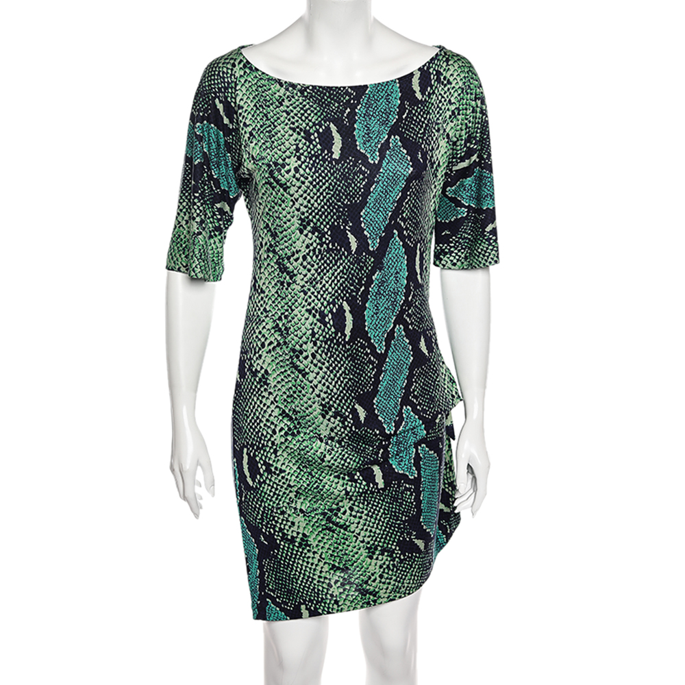 Diane Von Furstenberg Green Printed Silk Knee Length Dress S