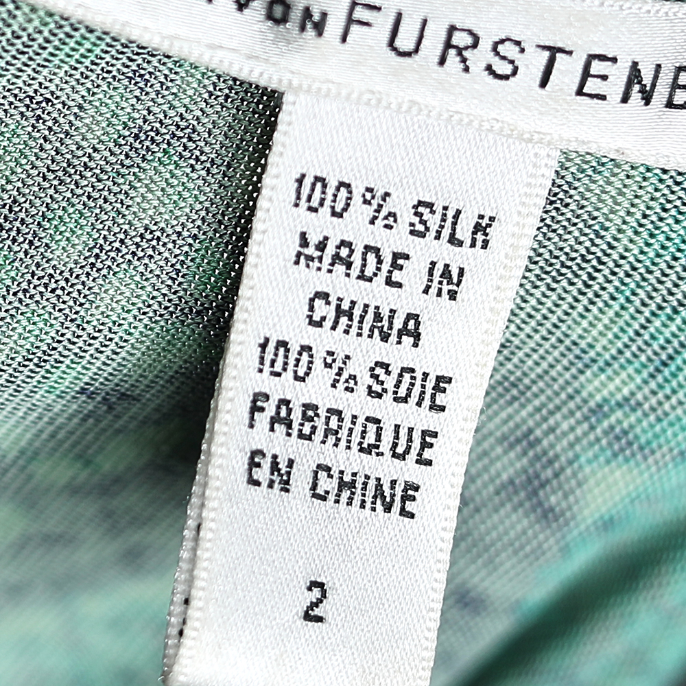 Diane Von Furstenberg Green Printed Silk Knee Length Dress S