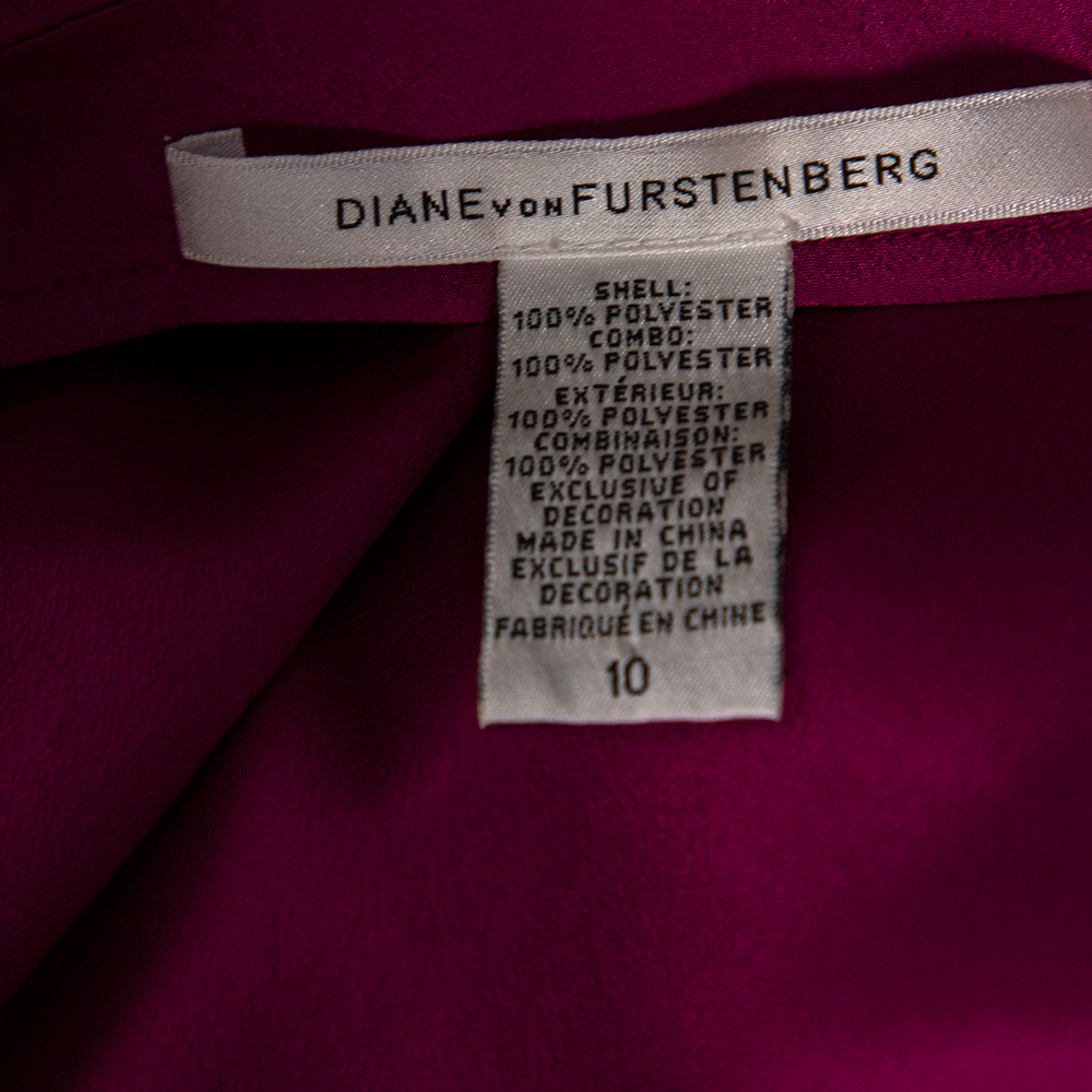 Diane Von Furstenberg Purple Crepe Pleated Sleeve Detail Cebolla Blouse L