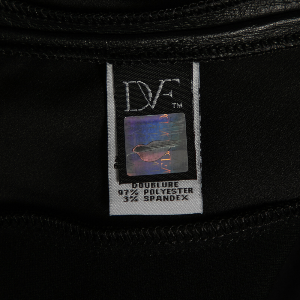 Diane Von Furstenberg Black Knit Pele Leather Short Sleeve Dress M