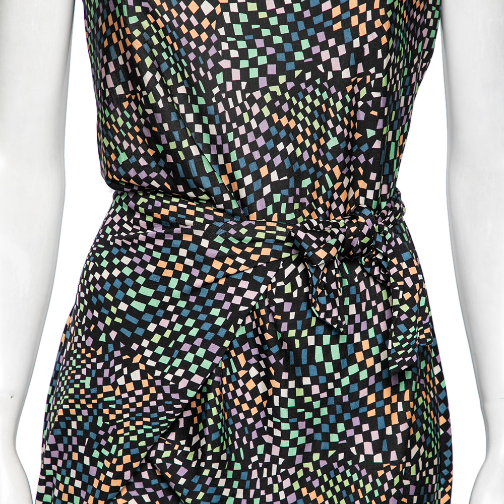 Diane Von Furstenberg Multicolored Printed Jersey Tie Detail Manda Dress L