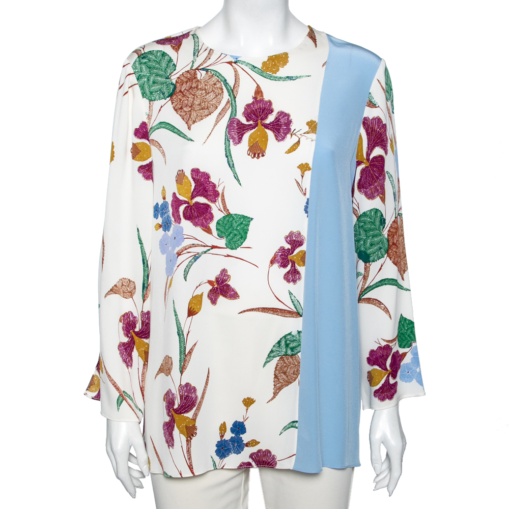Diane Von Furstenberg Multicolor Floral Printed Long Sleeves Top L
