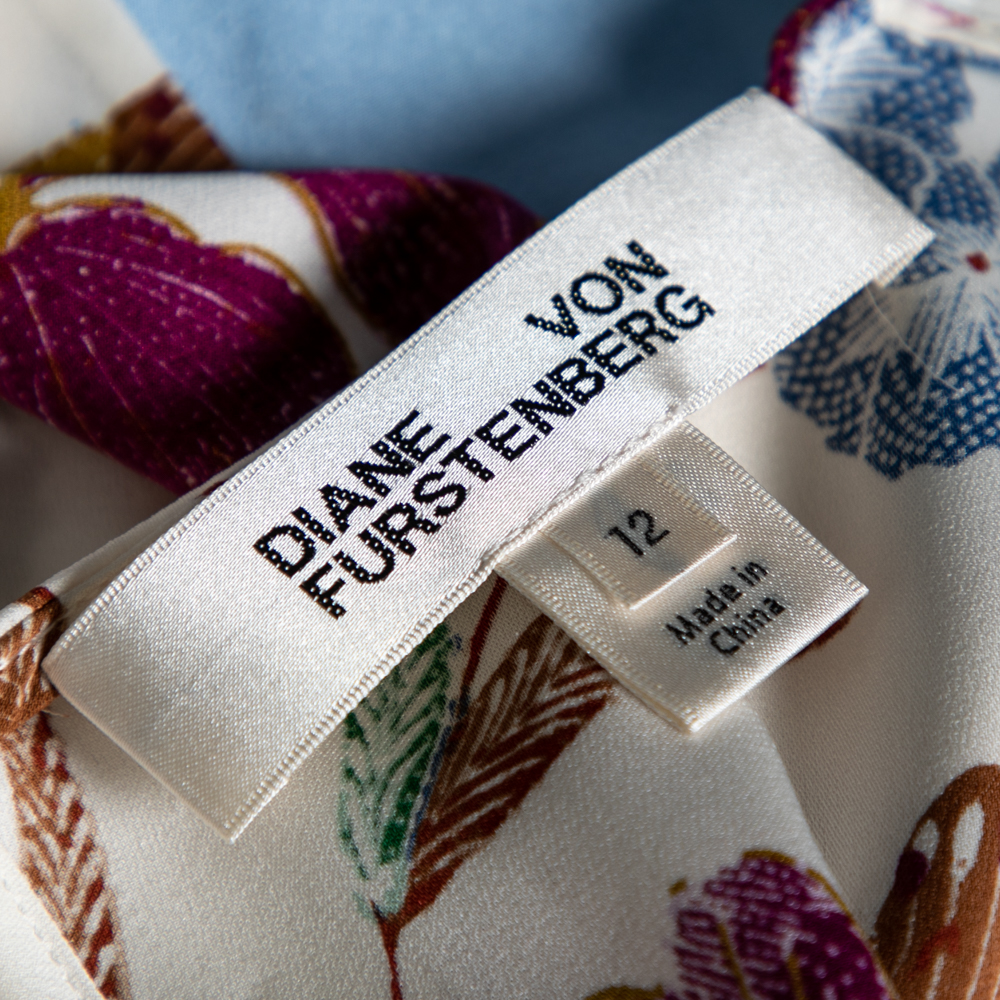 Diane Von Furstenberg Multicolor Floral Printed Long Sleeves Top L