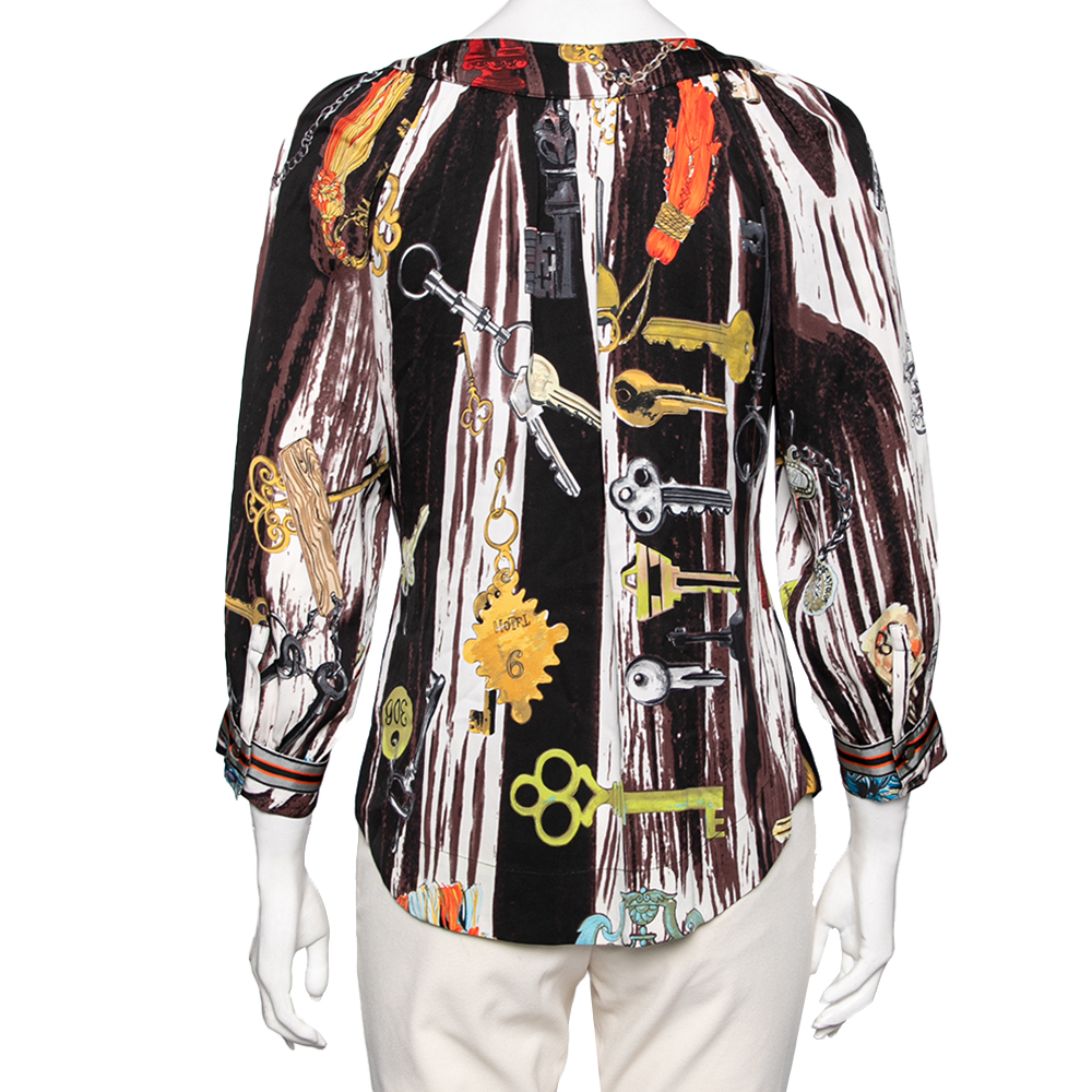 Diane Von Furstenberg Multicolor Key Printed Silk Blouse M