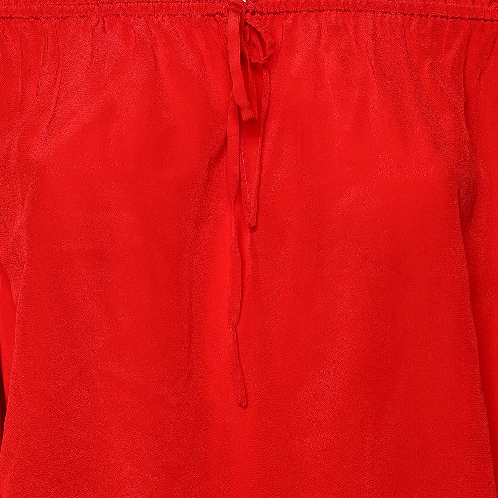 Diane Von Furstenberg Red Silk Off Shoulder Ruffled Top S