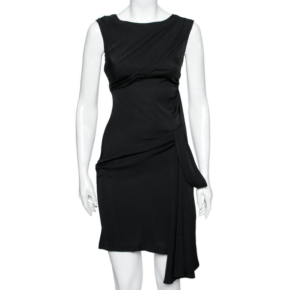 Diane von furstenberg black silk pleated front dress xs