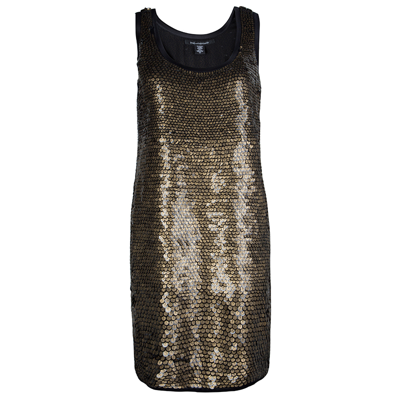 Diane Von Furstenberg Gold Sequin Embellished Sleeveless Chika Dress M