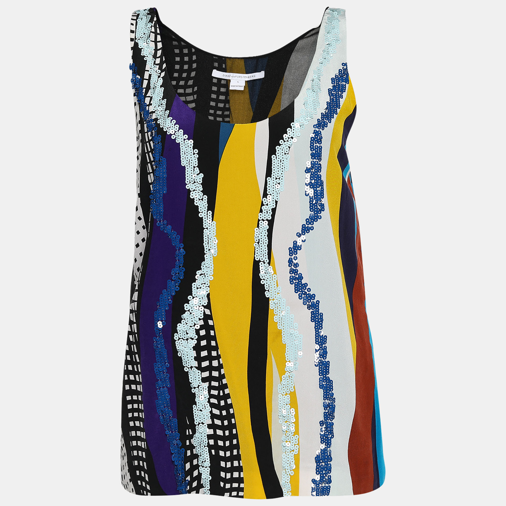 Diane Von Furstenberg Multicolor Sequin Embellished Silk Jackie Top S