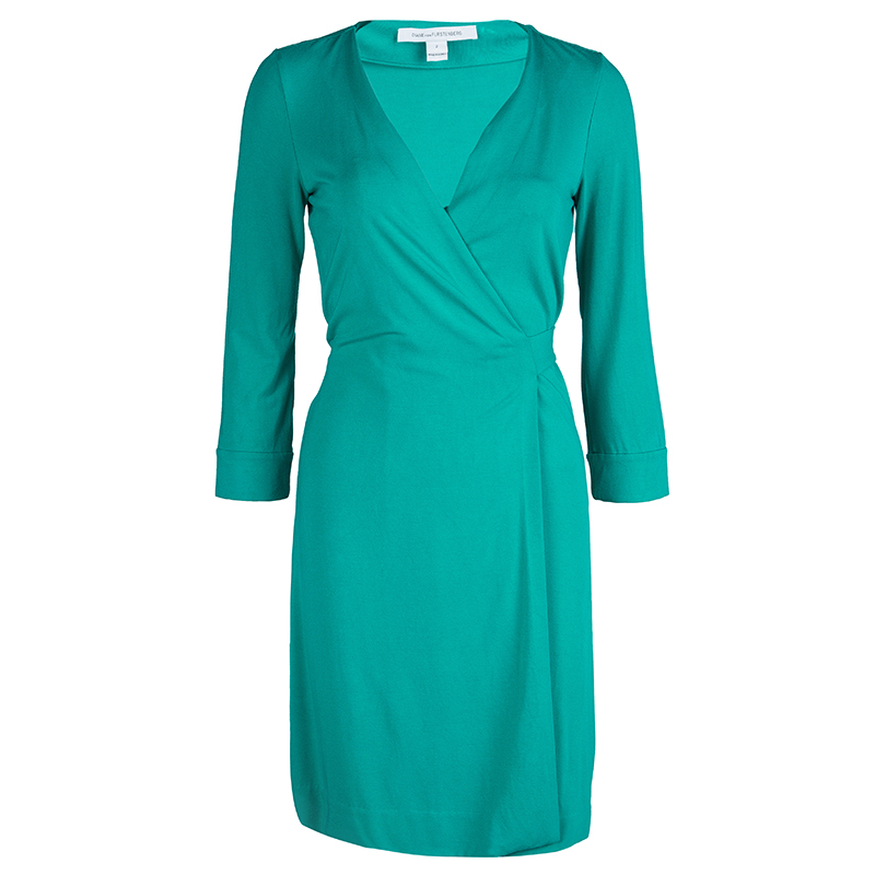 Image of Diane Von Furstenberg Green Knit New Julian Two Mini Wrap Dress S