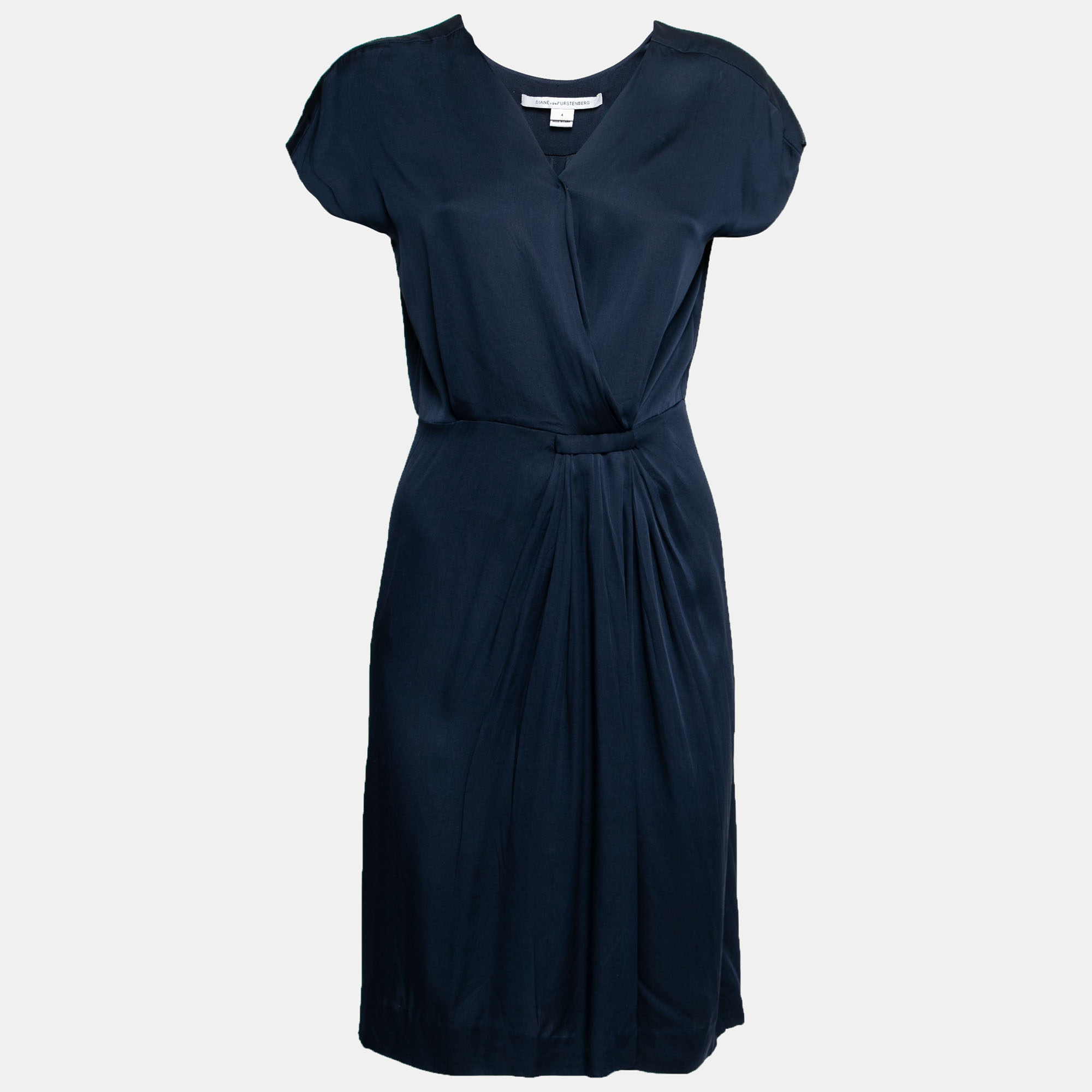 Diane von Furstenberg Navy Blue Silk Pleated Dress S