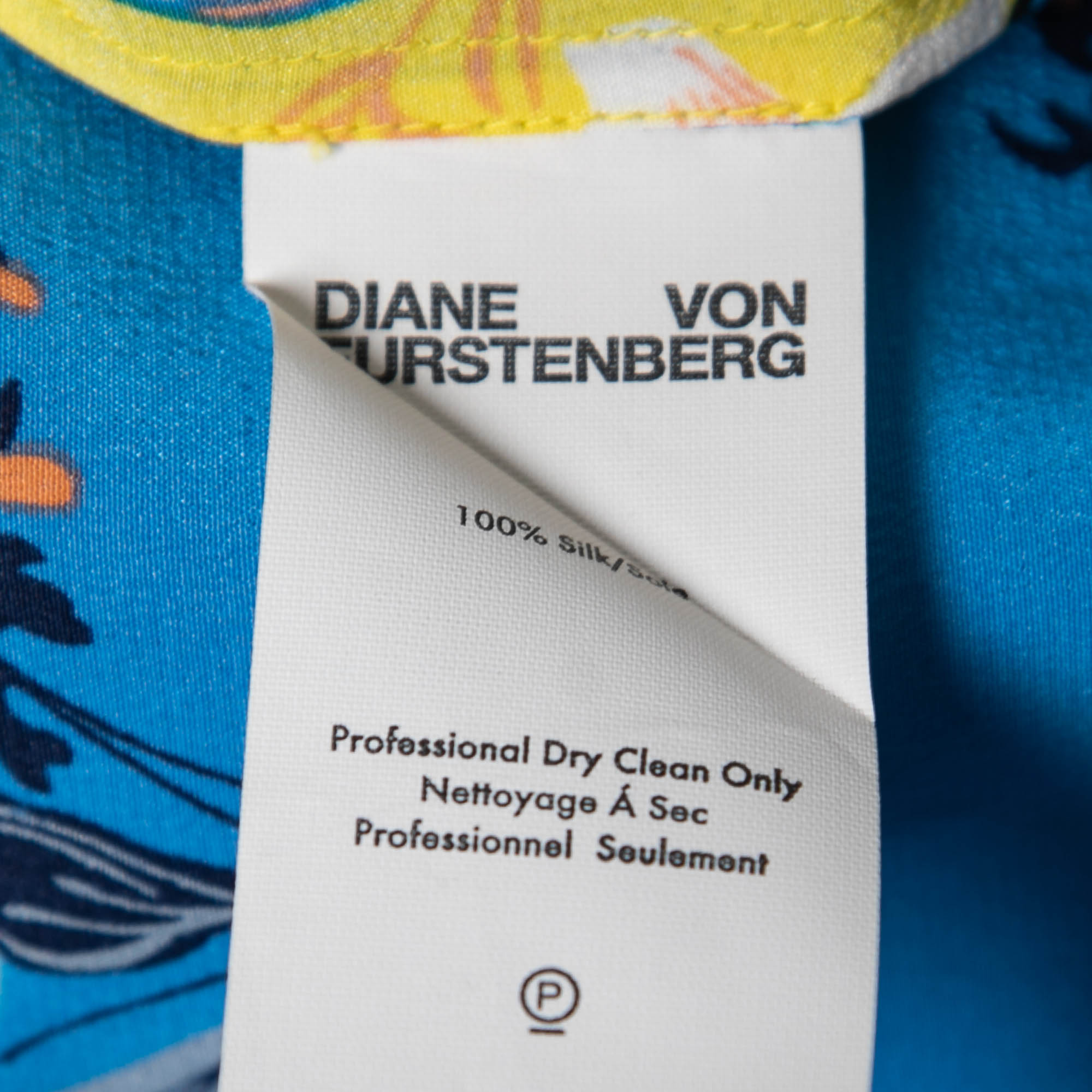 Diane Von Furstenberg Yellow & Blue Floral Printed Silk Sleeveless Top L