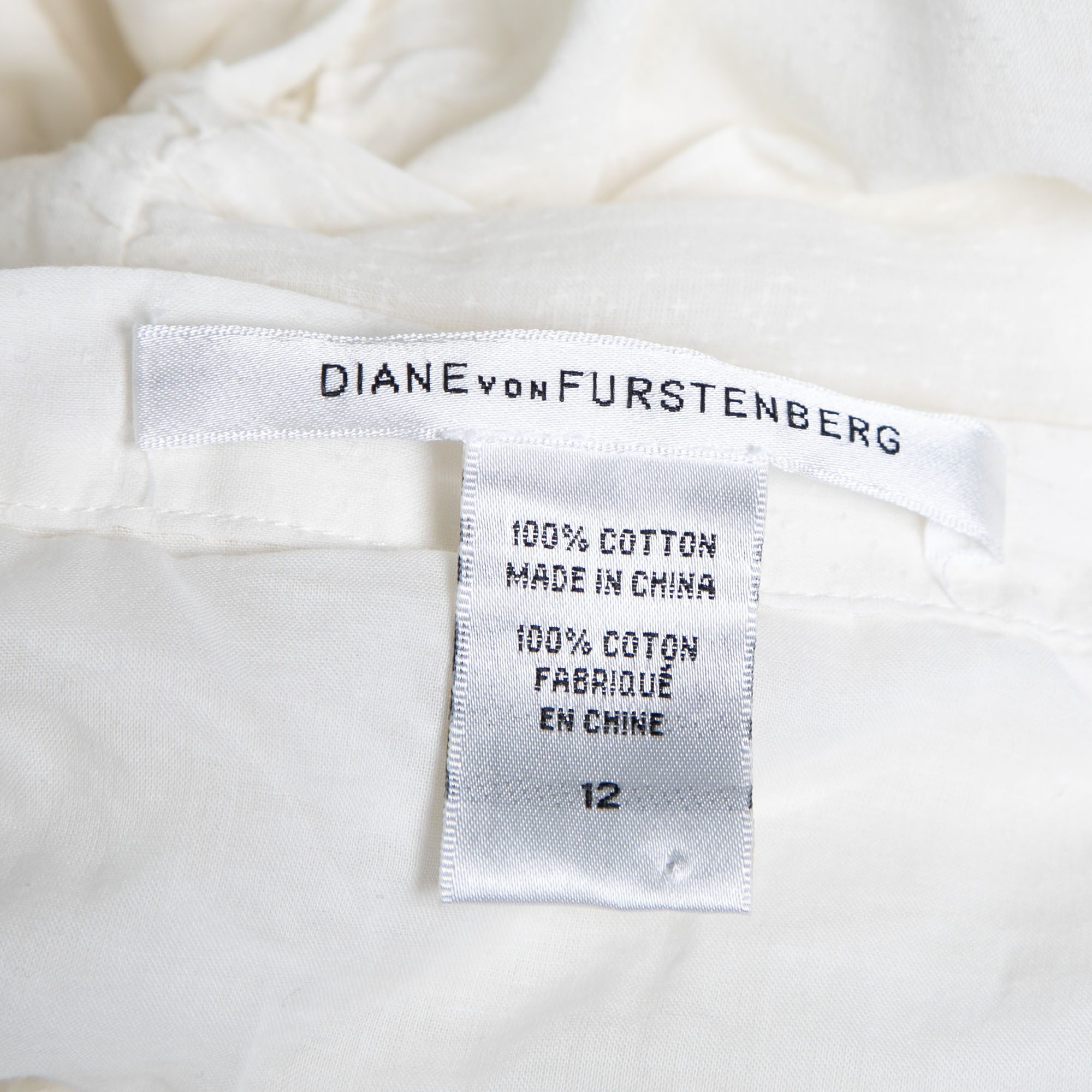 Diane Von Furstenberg Off-White Cotton Ruffle Trimmed Skirt L