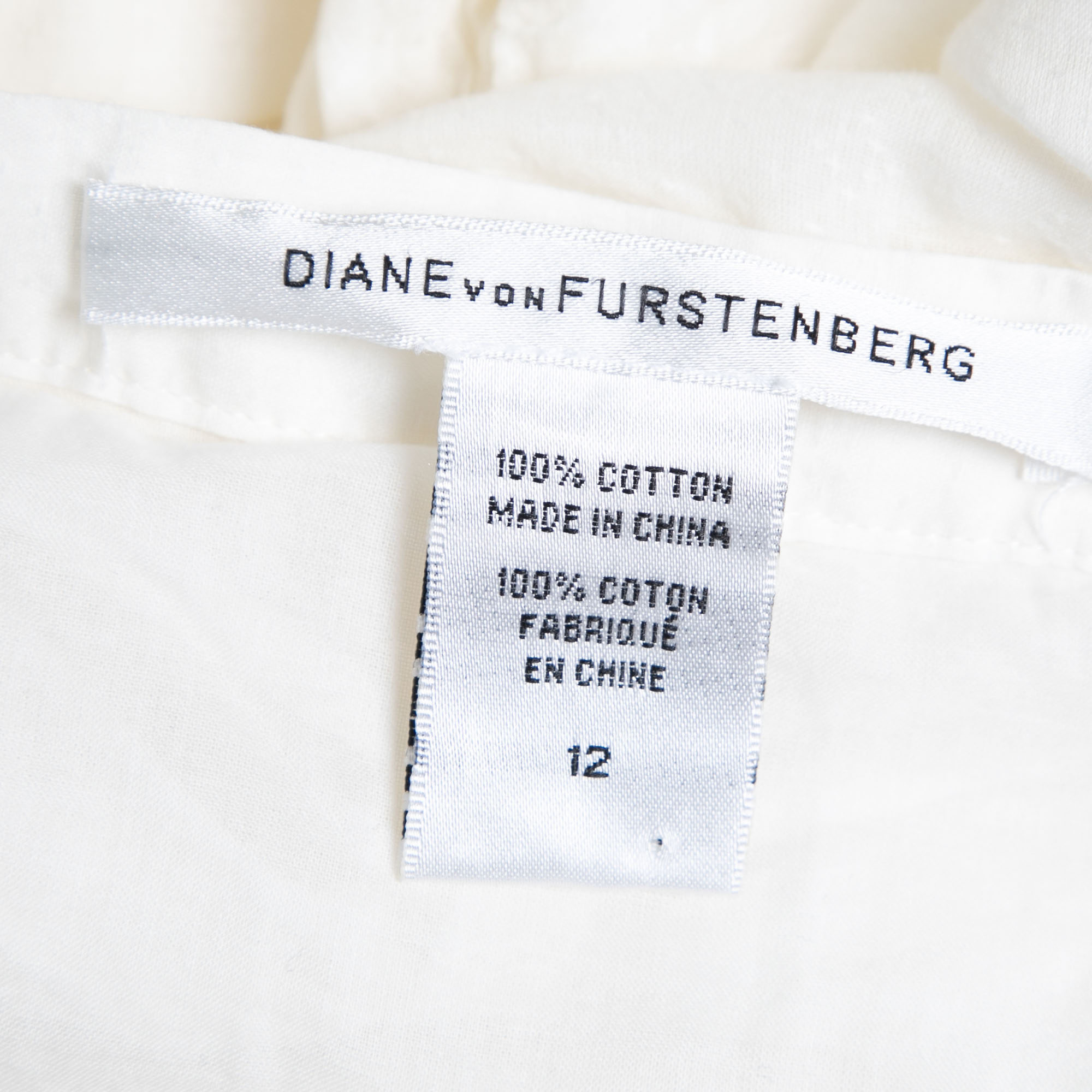 Diane Von Furstenberg Off-White Cotton Ruffle Trimmed Skirt L