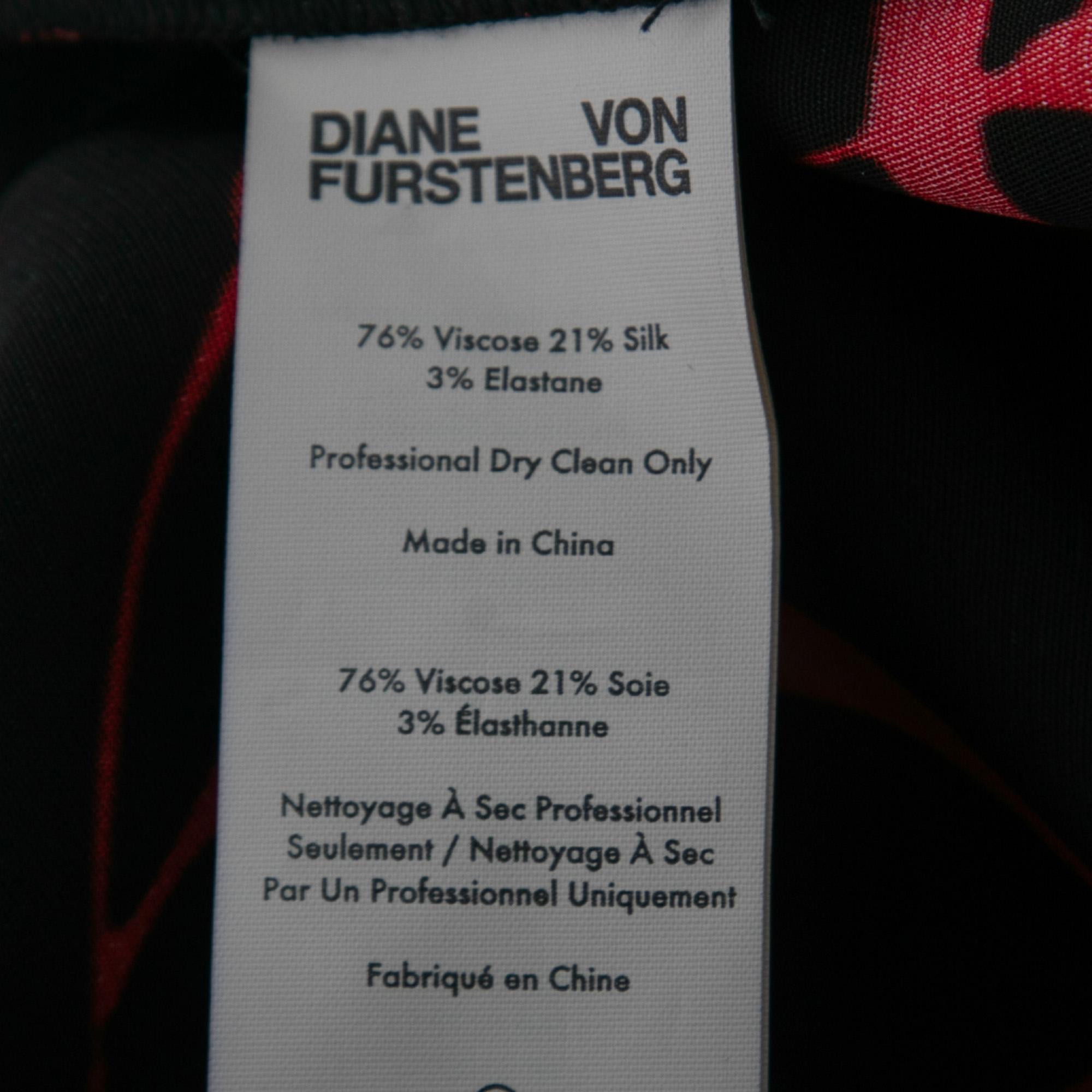 Diane Von Furstenberg Black & Red Printed Stretch Crepe Wide Leg Trousers M