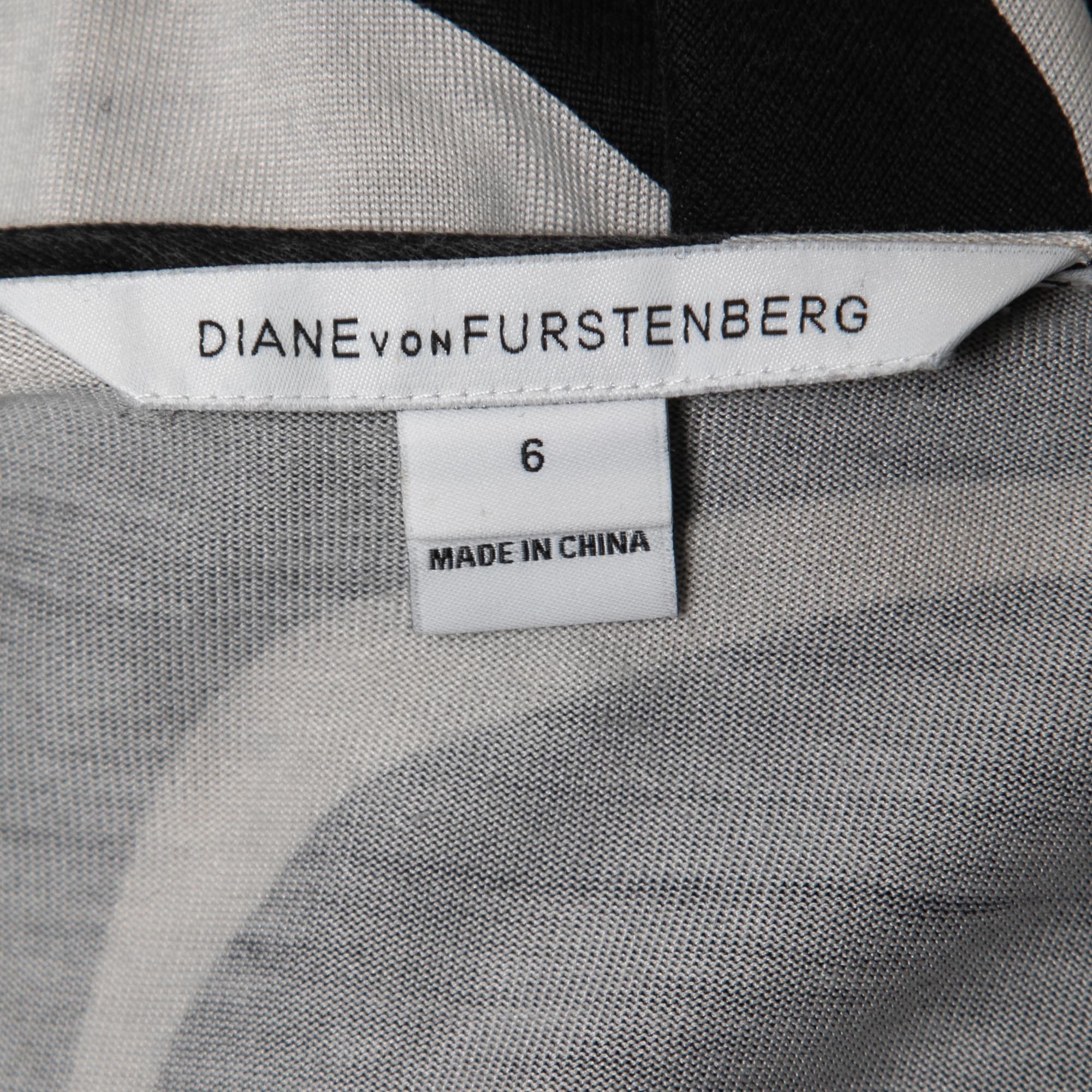 Diane Von Furstenberg Monochrome Riviera Printed Wrap Dress M