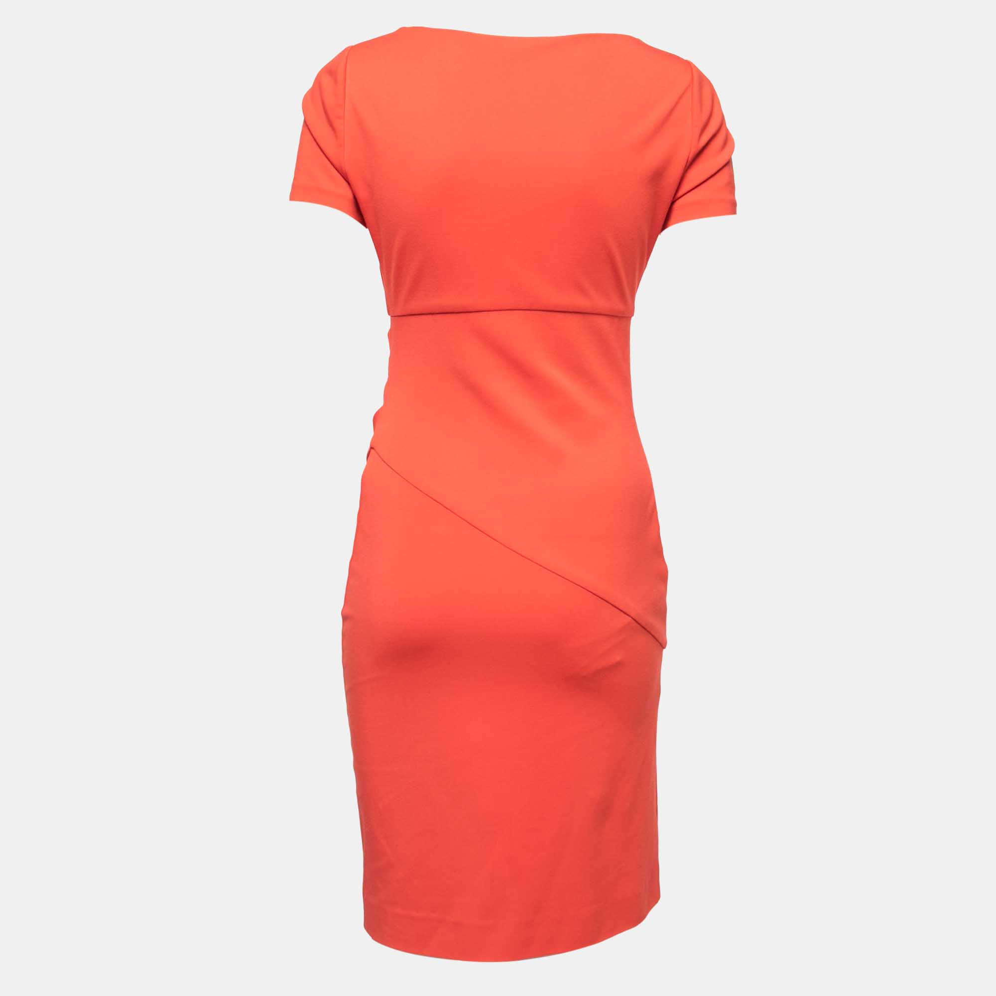 Diane Von Furstenberg Orange Knit Ruched Midi Dress S