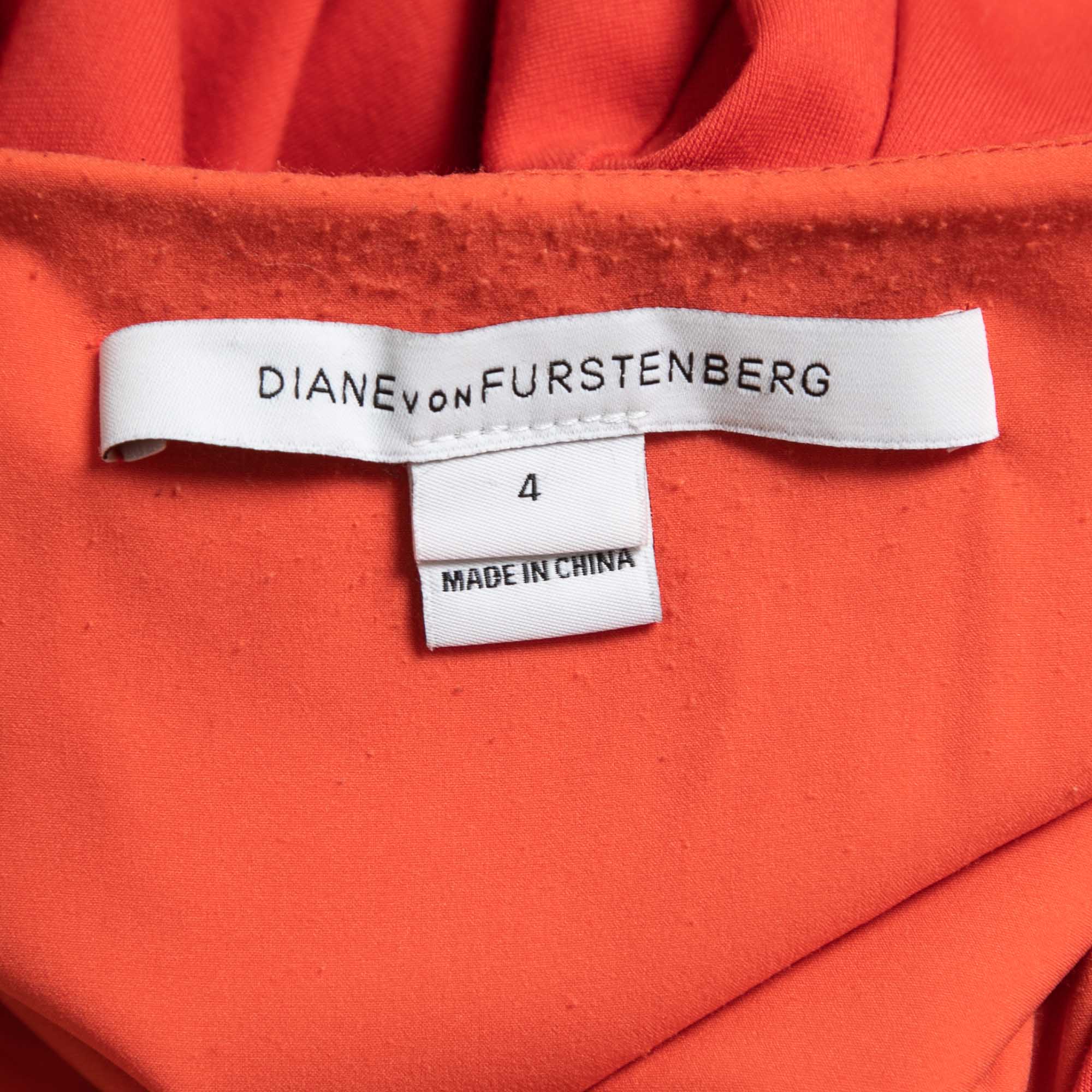 Diane Von Furstenberg Orange Knit Ruched Midi Dress S