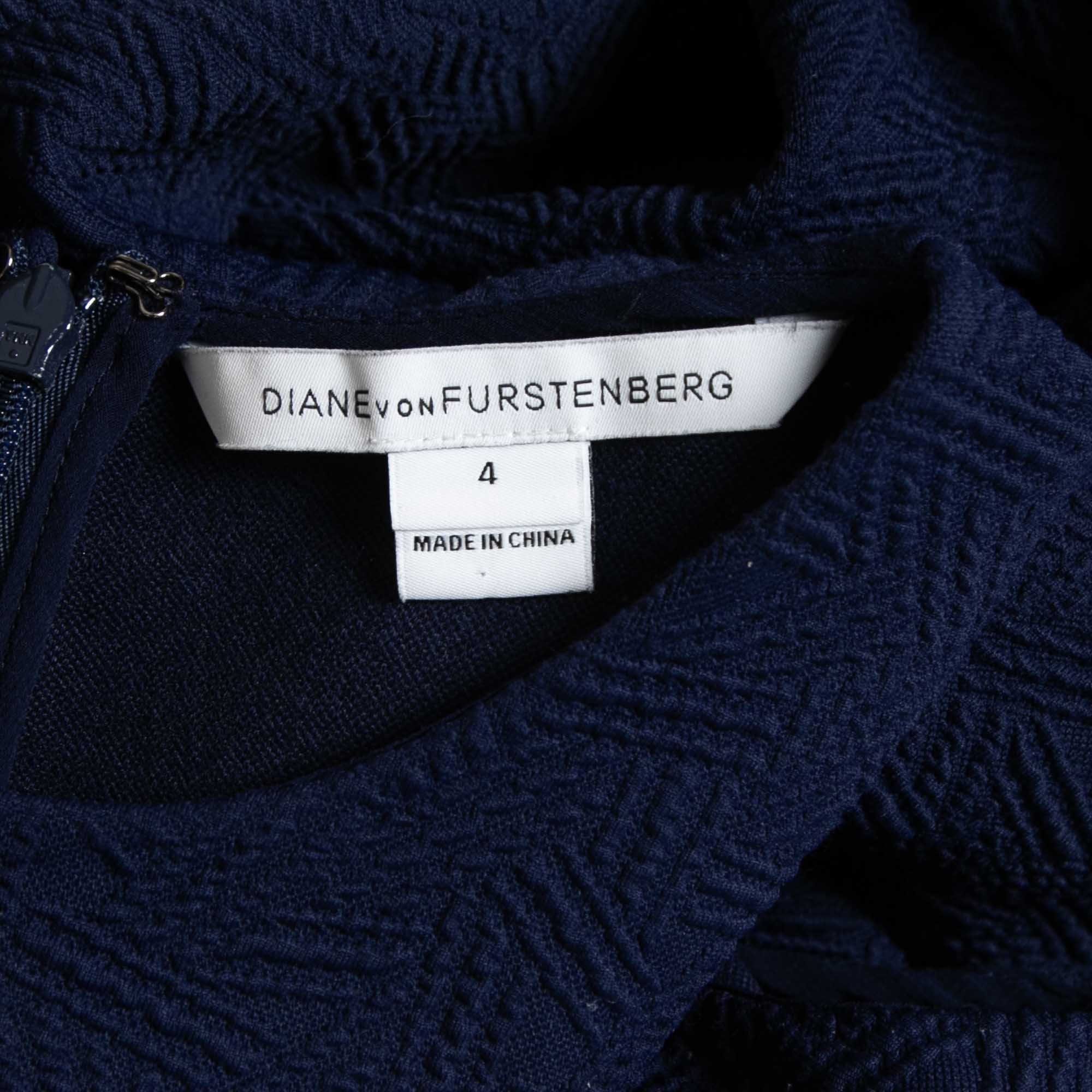 Diane Von Furstenberg Blue Textured Jersey Ruched Midi Dress S