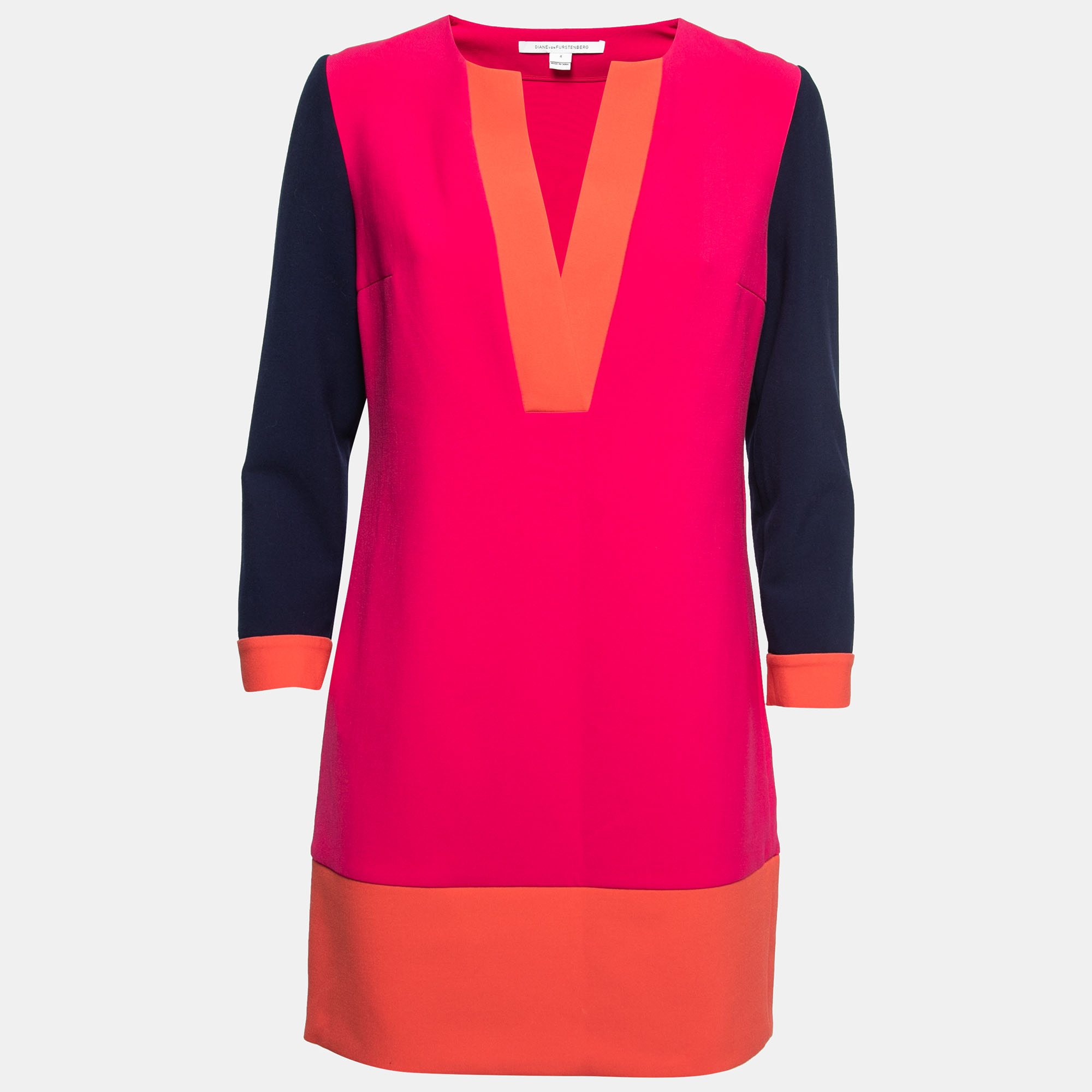 Diane Von Furstenberg Pink Colorblock Crepe Shift Dress S