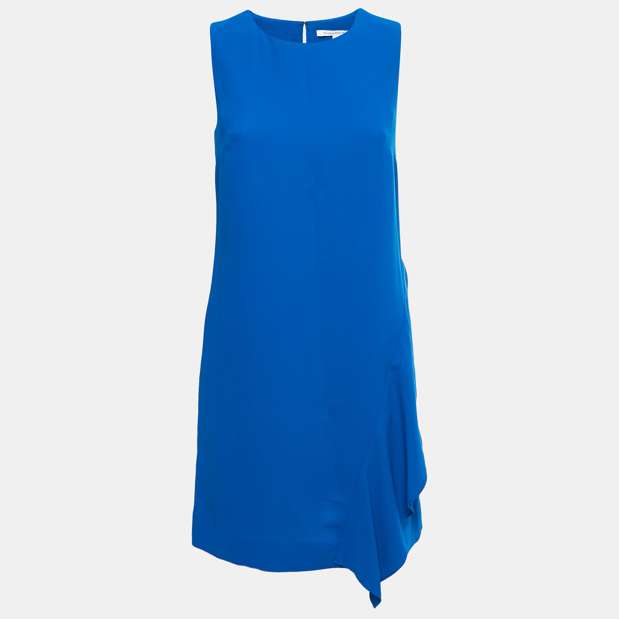 Diane Von Furstenberg Blue Crepe Ruffle Detailed Sleeveless Midi Dress S
